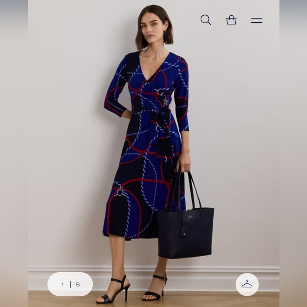 NWT Lauren Ralph Lauren Women's Rope-nPrint Surplice Jersey Dress